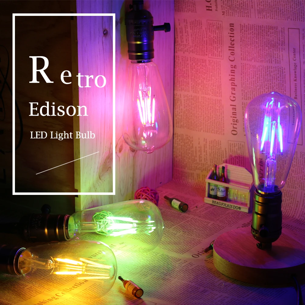 E27 ST64 светодиодные лампы AC220V 4W 8 видов цветов Винтаж Эдисон электрическая
