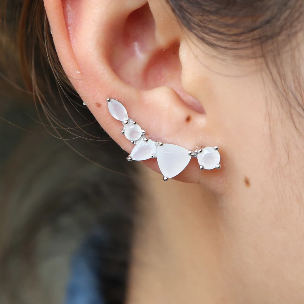 

silver 2018 fine jewelry 5 AAA czs Sparking elegant women ladies climber long ear wire earring high quality delicate earring stu