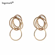 Креативные полые геометрические витые серьги-гвоздики с несколькими круглыми кругами для женщин, винтажные металлические серьги-гвоздики для ушей, ювелирное изделие в подарок