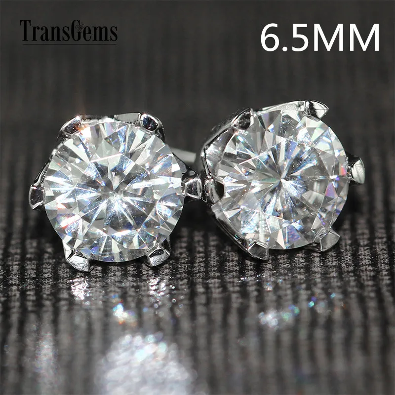 

TransGems 2 CTW Carats F Colorless Moissanite Stud Earrings Pure Sparkling Push Back Earrings 18K White Gold Jewelry for Women