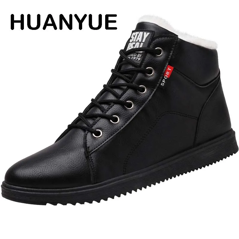 

Men Casual Shoes Winter Warm Men Boots 2018 Fashion Plus Velvet Snow Boots Ankle Booties High-top Lace-Up Leather Men's Shoes