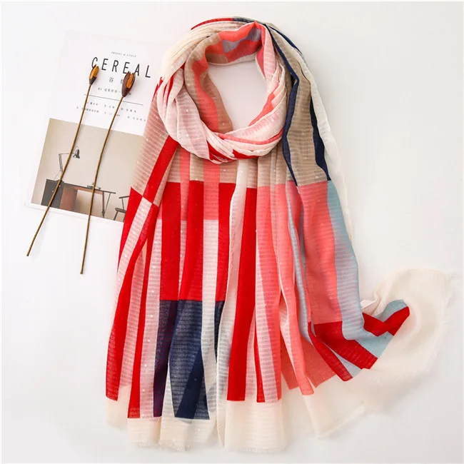 Fashion Gradient Striped Line Fringe Viscose Shawl Scarf Women High Quality Printe Pashmina Stole Bufandas Muslim Hijab 180*90Cm - Цвет: 3