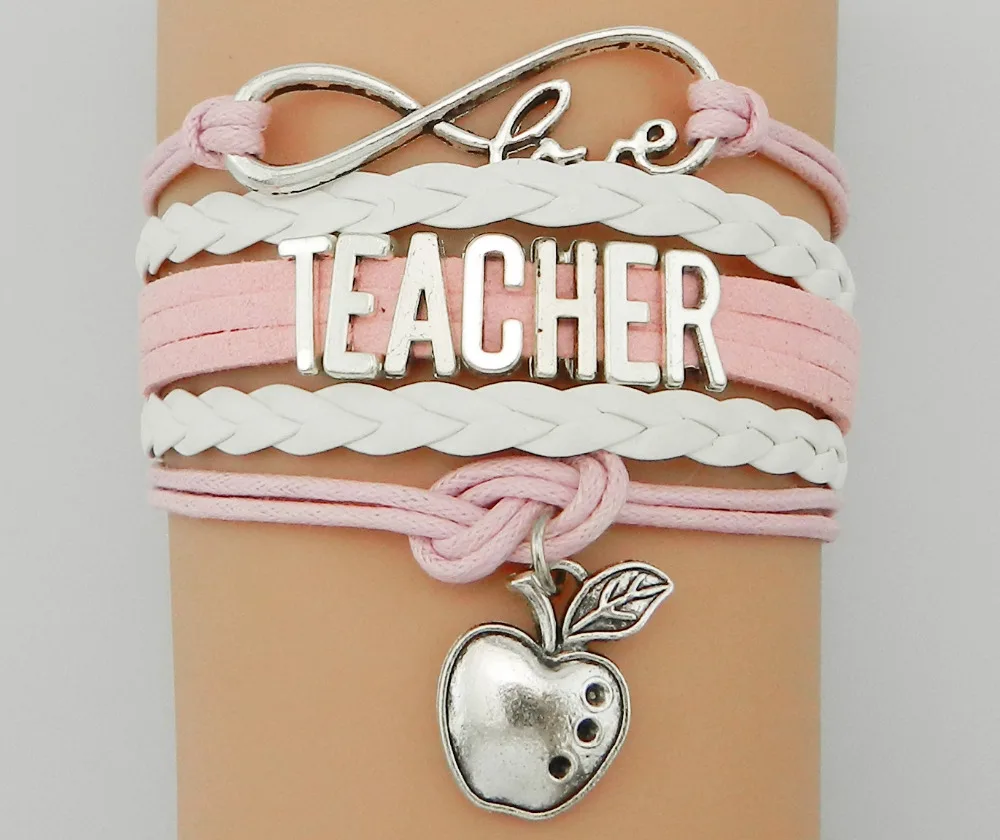 Drop Shipping Infinity Love Teacher Bracelet Pink with White Female