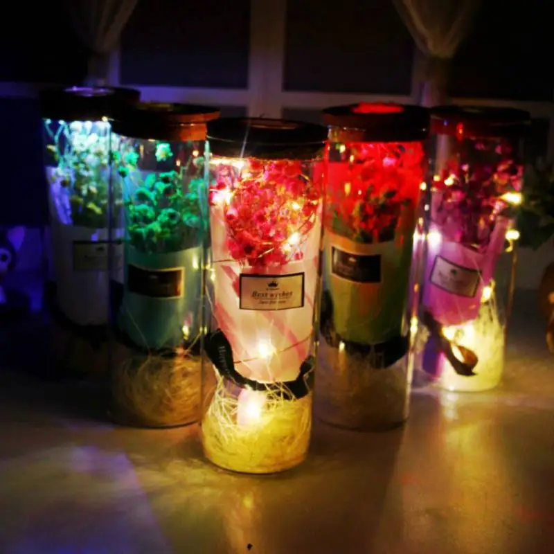 

Dried Flower Decorative Gift LED Lighted Prince Glass Cover Fresh Preserved Rose Flower Eternal For Valentine's Day Xmas Wedding