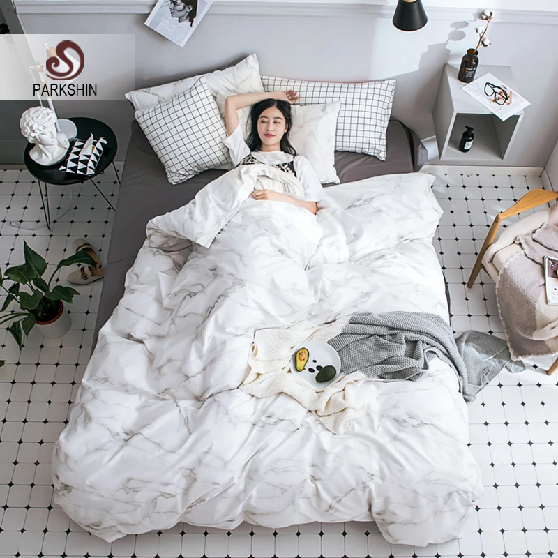 

Parkshin 3D Stone Pattern Bedding Set Fitted Sheet Bed Linen Cotton Corners Bedspread Nordic Elastic Underwear Duvet Cover Set