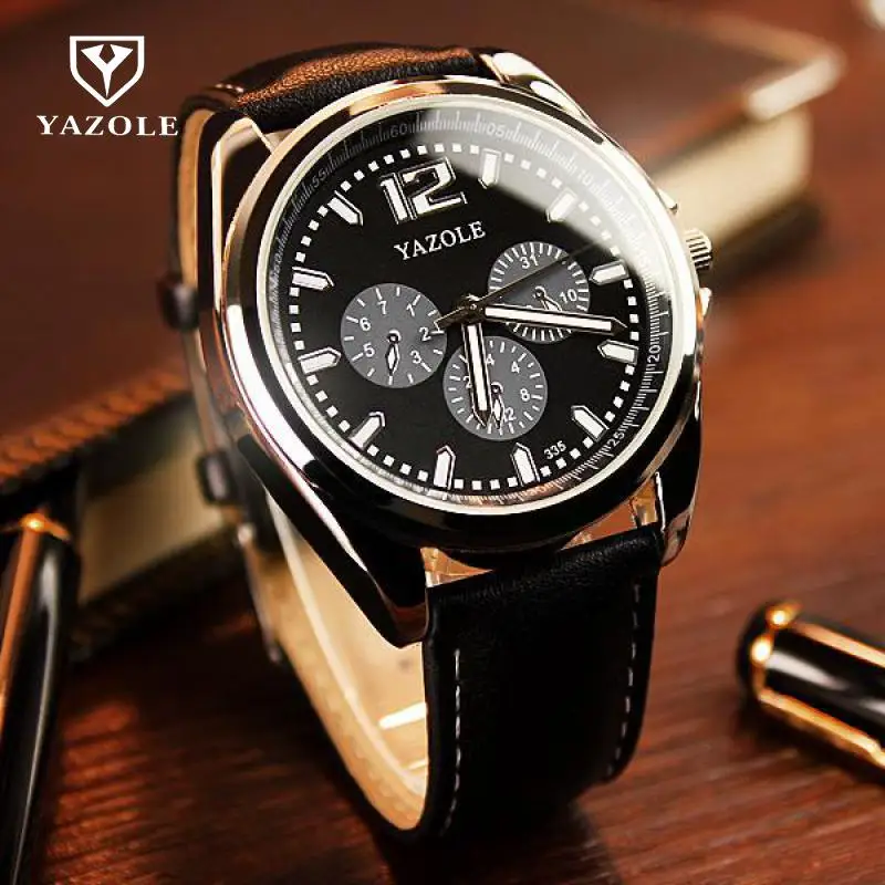 

2018 Hot Sale YAZOLE 3 Eyes Night Light Point Genuine Leather Japan Movt Luxury Quartz Analog Watch Wristwatch for Men No.335