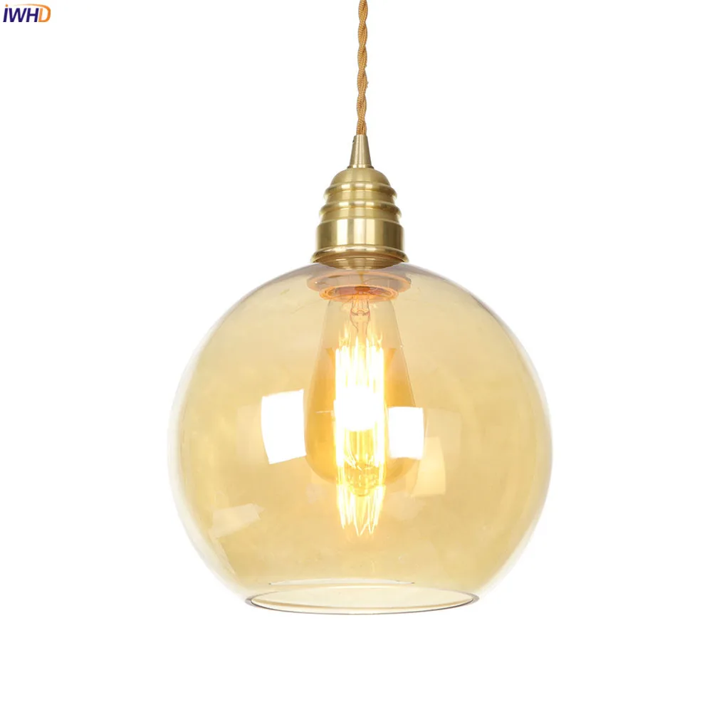 

IWHD Nordic Glass Ball Pendant Lamp Dinning Living Room Light Modern Copper Pendant Lights Fixtures Hanglamp Luminaire Lighting