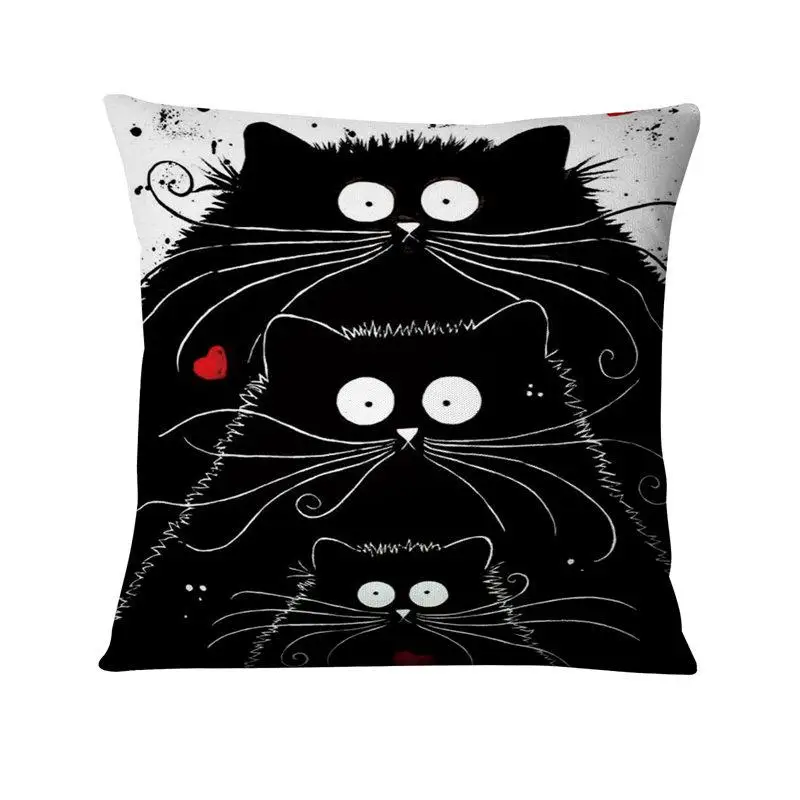 Home Pillow Decoration Black And White Cat Printed Cushion Decorative Pillow Pencil Illustration Home Decor Sofa Throw Pillows 