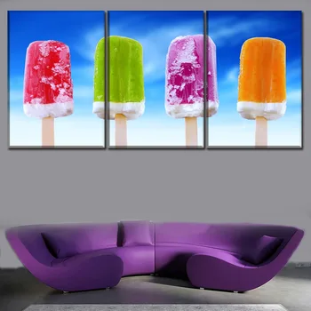 

Modular Pictures For Living Room Wall Decor 3 Panel Summer Food Colors Ice Cream Canvas HD Printing Type Poster Modern Artwork