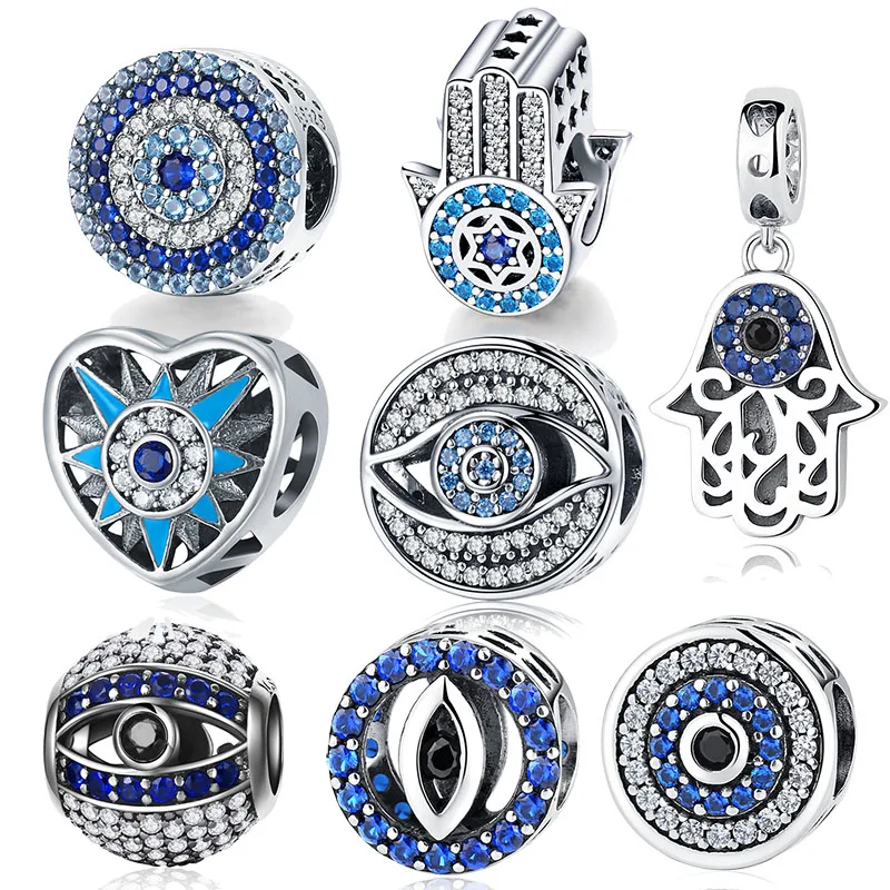 

fit original Pandora bracelet necklace bead 925 sterling silver blue eyes zircon beads charm for women fashion jewelry