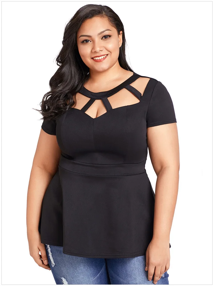 summer women short sleeve T-shirt casual plus size tops slim waist V-neck black sexy T-shirt fashion clothes 2018