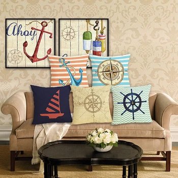 

Mediterranean Style Ocean Pillow Case Sofa Cushion Soft Pillow Cover Simple Cushion Cover Bedding Pillows Cotton Linen Square
