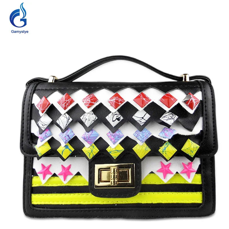 New Small PU Women Crossbody Bags Lady Colorful Strap Rivet Flap Bag Women Shoulder Messenger