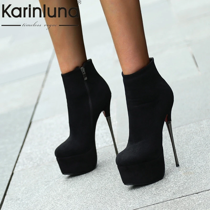 

Karinluna New Arrivals Dropship Platform Solid Elegant Shoes Woman Boots Sexy Thin High Heels Zip Up Ankle Boots Woman Shoes