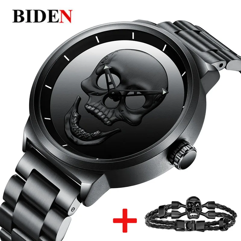 Men s Watch BIDEN Cool Bone Luxury Brand Pirate Skeleton Skull Watch Men Clock Man Retro 3