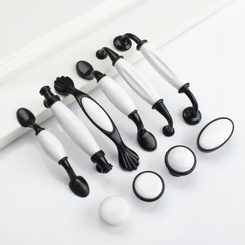 

Black/White Door Handles Country Style Ceramic Drawer Pulls Knob Kitchen Cabinet Handles and Knobs Furniture Handles