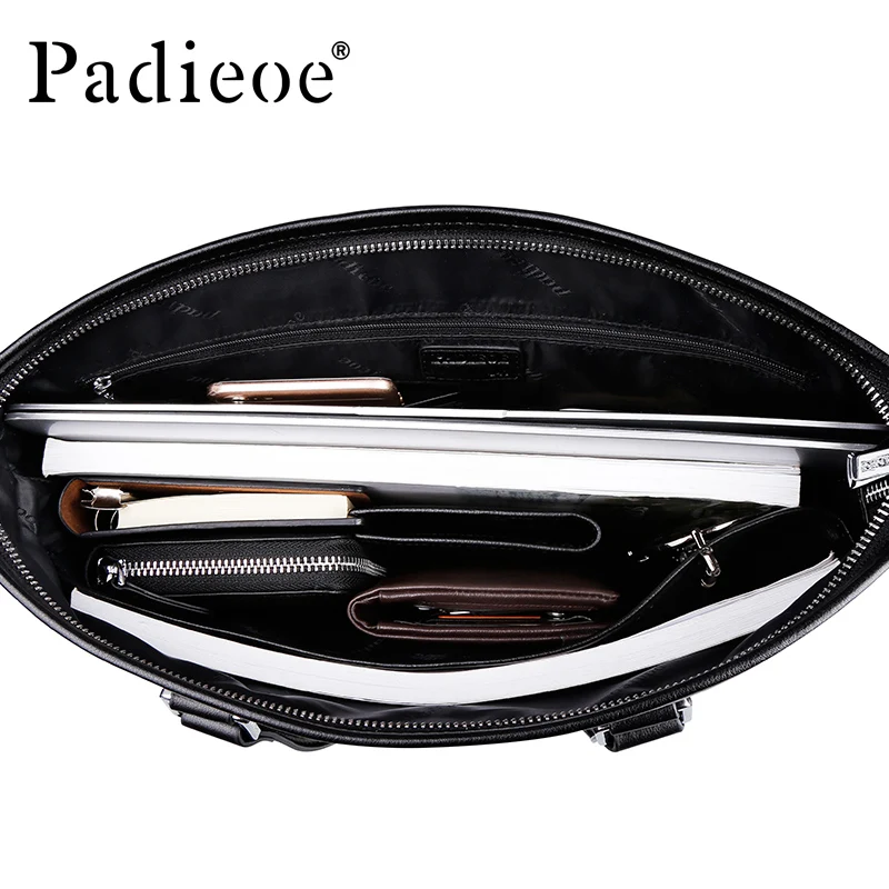 Padieoe Famous Brand 14" Laptop Case New Design Male Briefcase Genuine Leather Men's Documents Portfolio Casual Messenger Bag