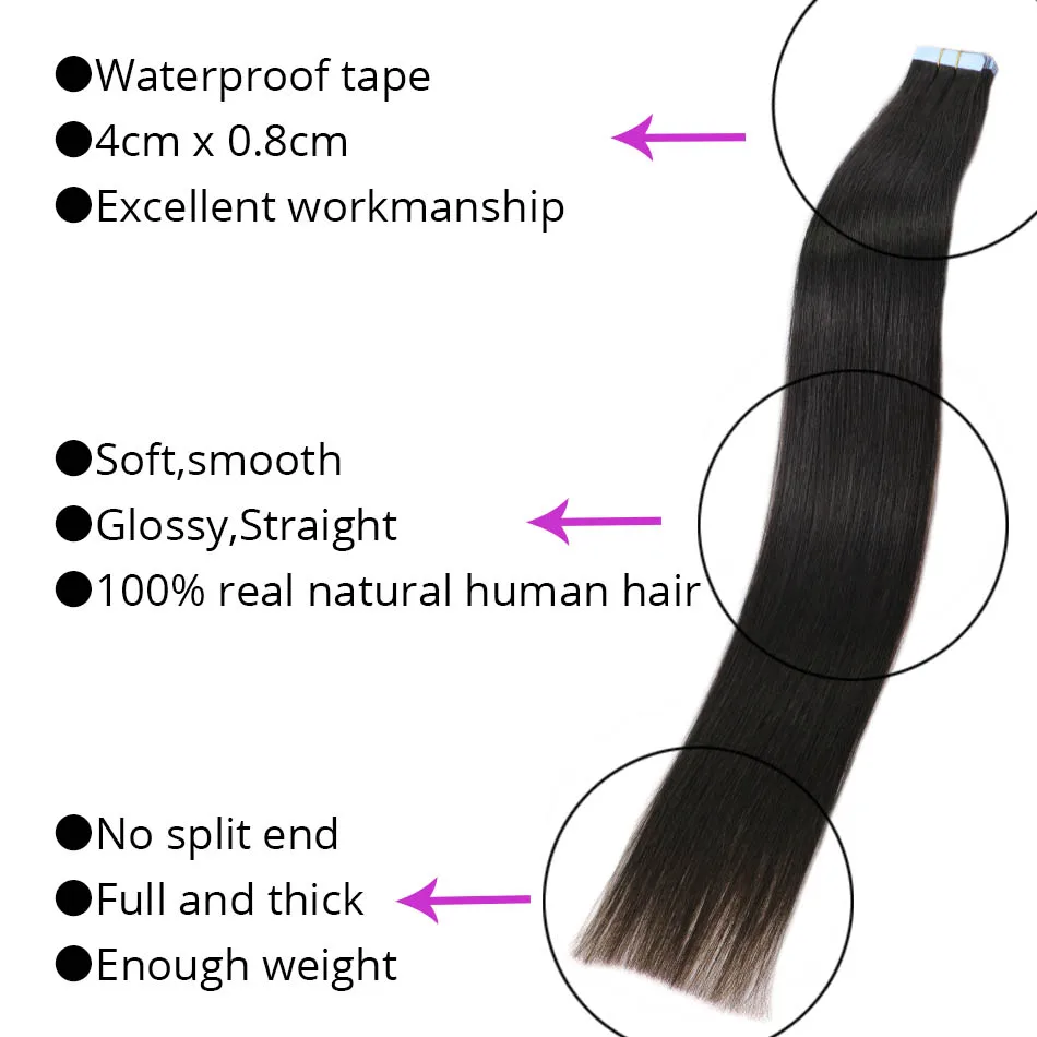 MRSHAIR 6# Skin Weft Human Hair Straight 10pcs 20pcs Tape In Extension Non-Remy Hair Double Sided Tape Hair 16\