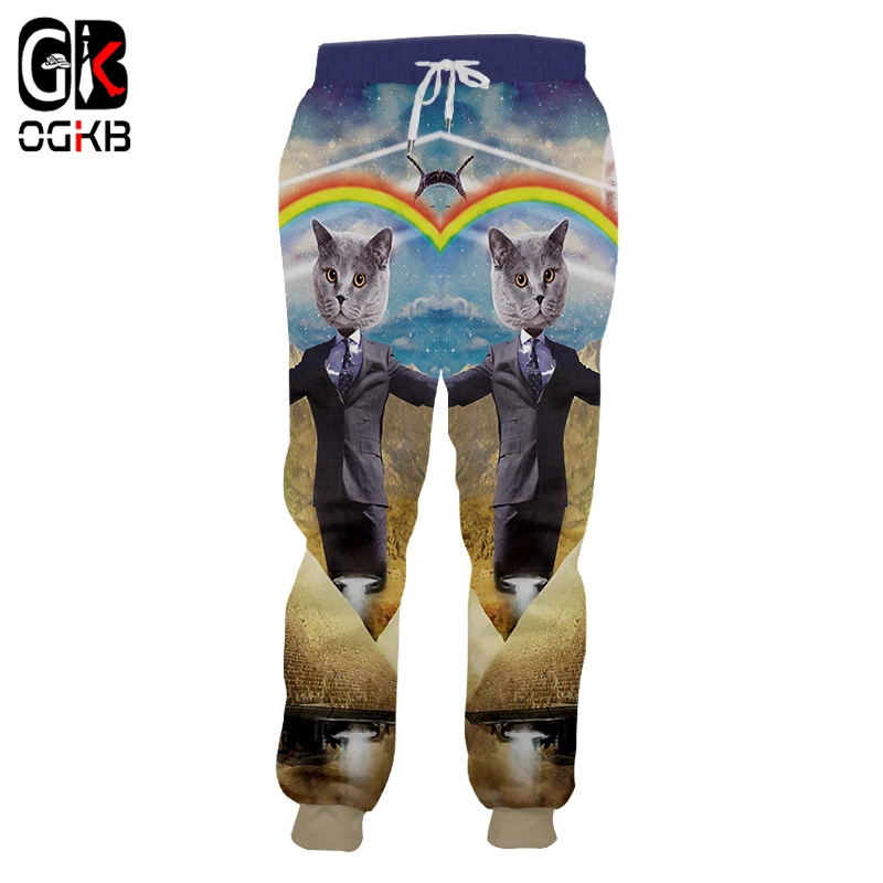 

OGKB Jogger Pants Men Hot Full Length Animal 3D Sweat Pants Printing Gentleman Cat Rainbow Casual Oversized Winter Sweatpants