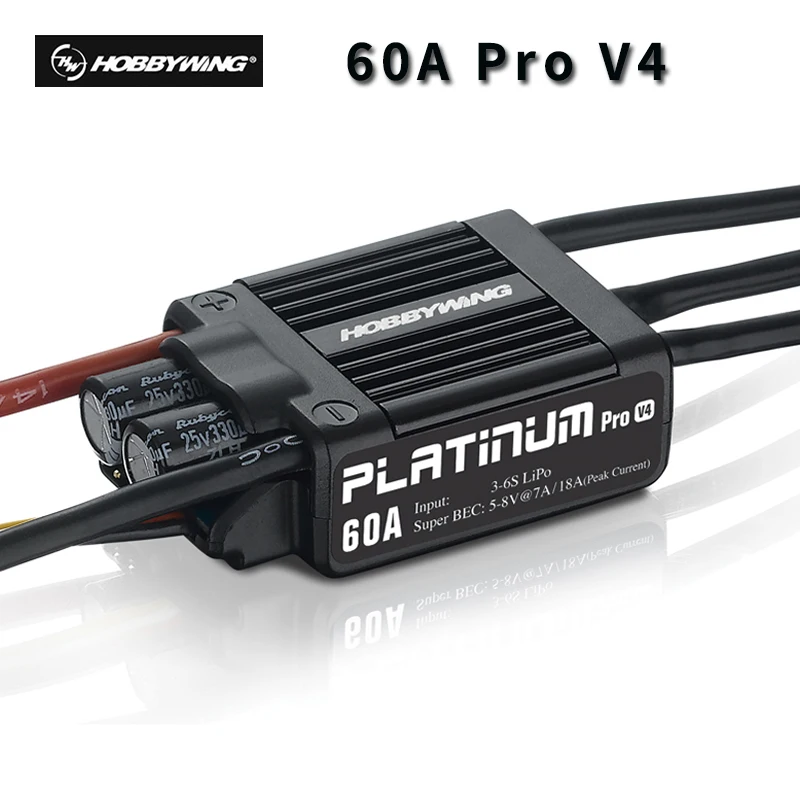 

Original Hobbywing Platinum 60A PRO V4 ESC (3S-6S) for 450-480 Heli Helicopter (Propeller: 325-360mm)