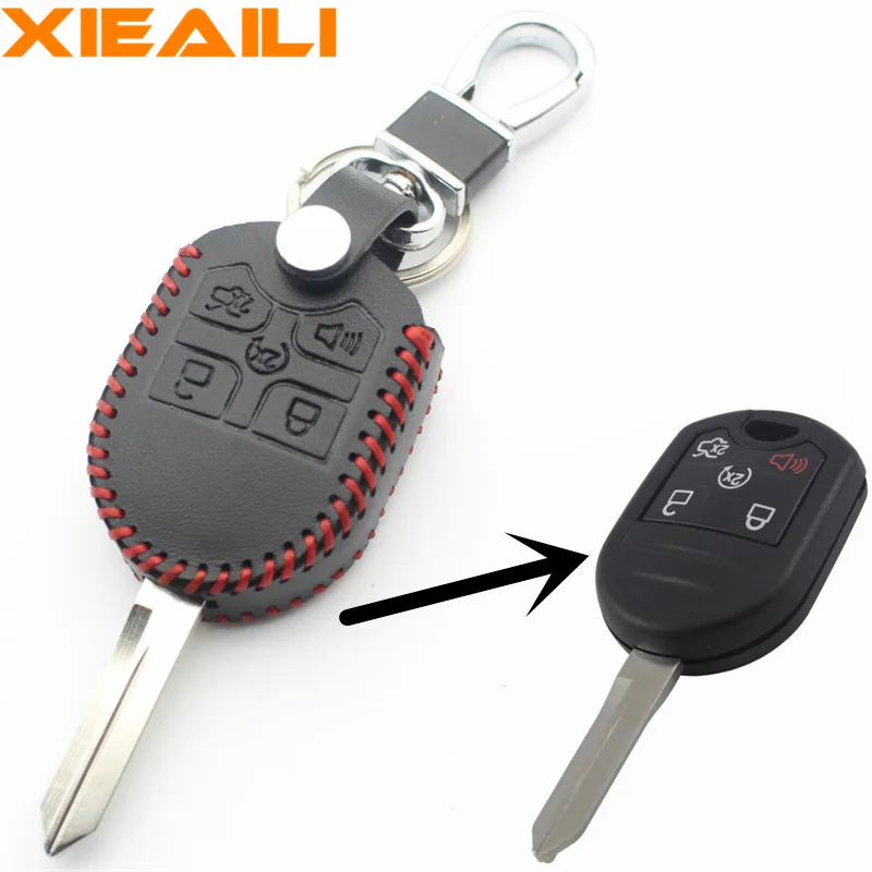 

XIEAILI Genuine Leather Remote Control 5Button Remote Key Case Cover For Ford Explorer/Edge/Escape S101