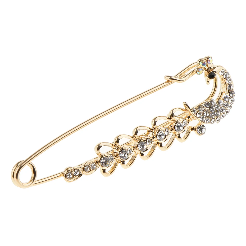 Phenove Crystal Peacock Safety Pin Brooches Clip for Ladies Scarf Cardigan Coat Gown Brooch Pin for Wedding Party