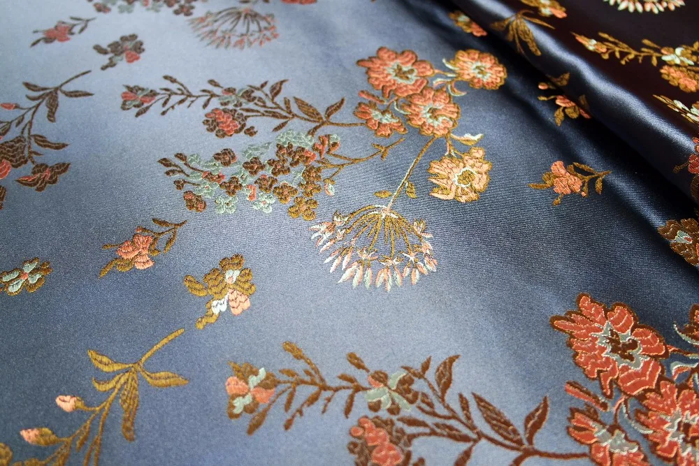 Китайская традиционная шелковая парчовая ткань cheongsam Подушка 90 см полувискоза темно-синяя спина с маленьким цветком сливы узор