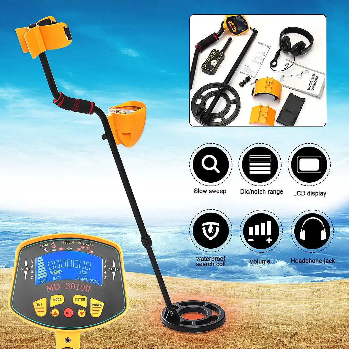 

5Pcs/set MD3010II Metal Detector Gold Deep Sensitive Searching Digger + TX-2002 Pinpointer Treasure Detector