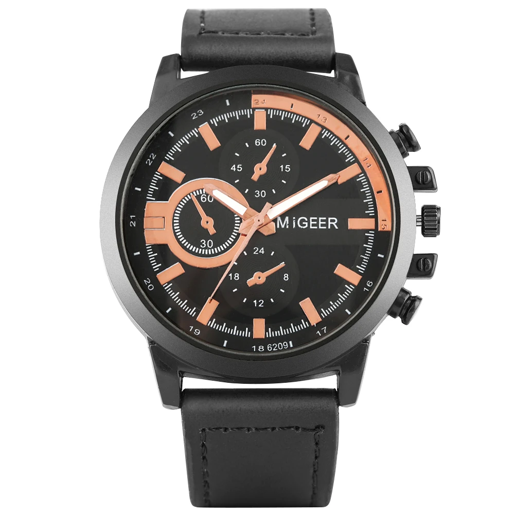 

Men's Quartz Watch PU Leather Strap Wristwatch Business Round Dial Watches for Male