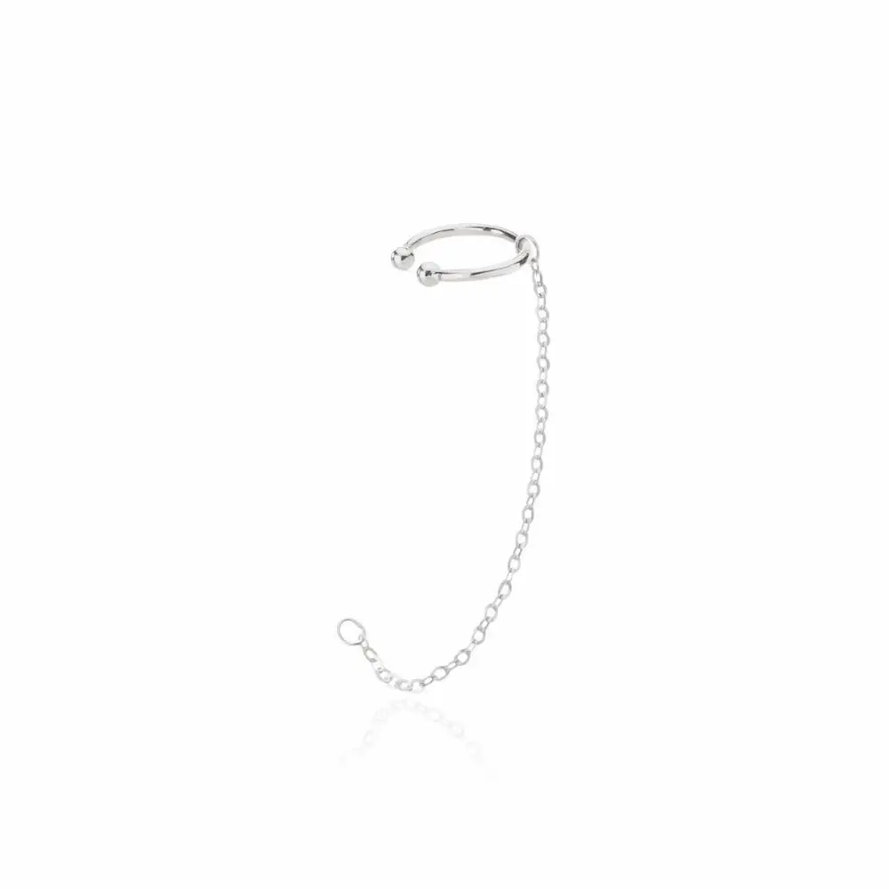 925 пробы Серебряная Ушная манжета, клипсы для пирсинга, безопасная цепочка для пирсинга - Окраска металла: Silver Ear Cuff