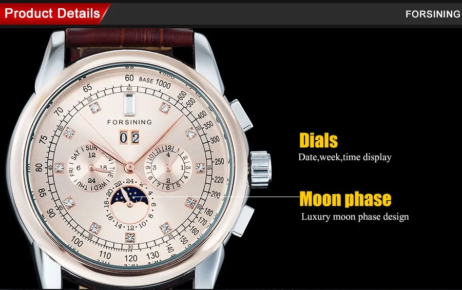 Бренд FORSINING, модные мужские механические часы, ремешок из натуральной кожи, повседневные мужские автоматические часы с автоматической датой, мужские часы