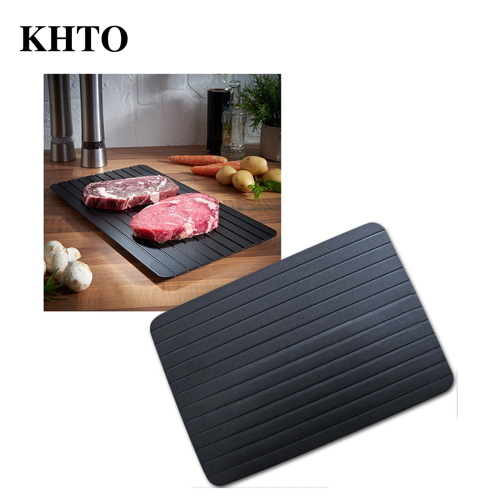 KHTO Black Defrost Tray The Quickest and Safest Way to Thaw Meat and Frozen Food Electricity Chemicals Microwave KHTO Black Defrost Tray The Quickest and Safest Way to Thaw Meat and Frozen Food Electricity Chemicals Microwave