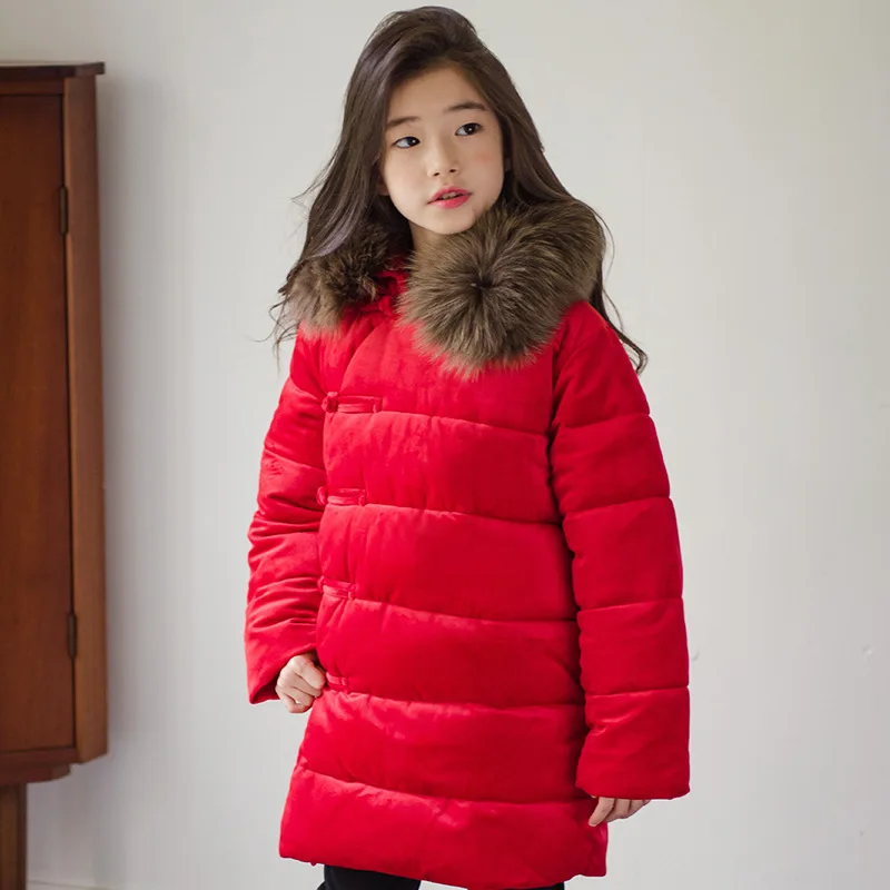 

Thicken Winter Jackets For Girls 2018 Christmas Teenage Girls Fur Collar Kids Coats Cotton Padded Down Parkas Warm Costume 10 12