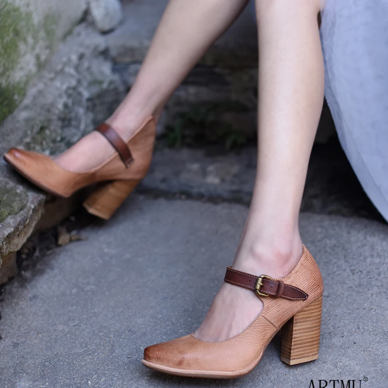 

Artmu Original High Heels Women Pumps Shoes Genuine Leather Ankle Strap Buckle Party Shoes Handmade Valentine Stiletto Fashion