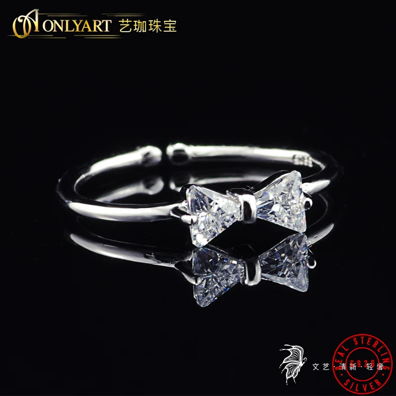 

OnlyArt new sterling silver bowknot ring finger cuff ring jewelry angel adjustable 925 open rings for girls