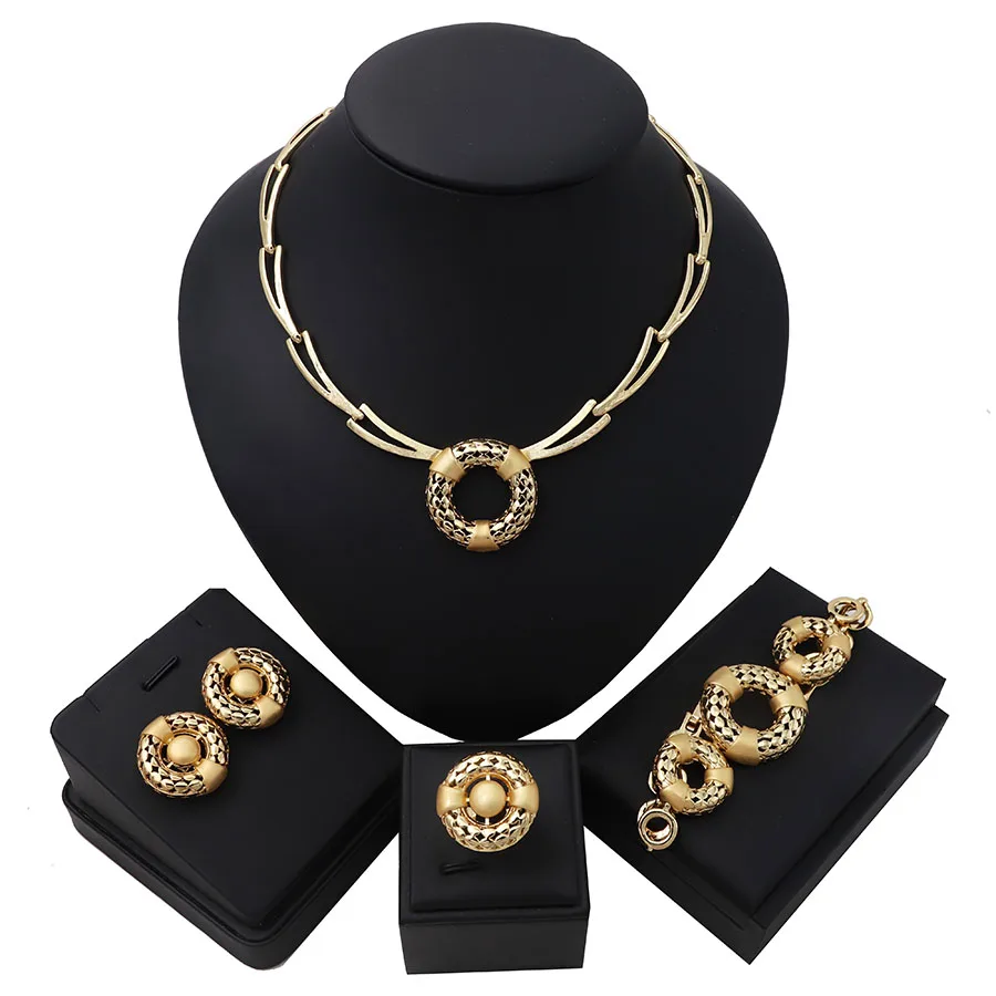 

TSROUND Gold Color Simple Elegant Design Nigerian Wedding Elegant Set Turkish Jewelry for Women