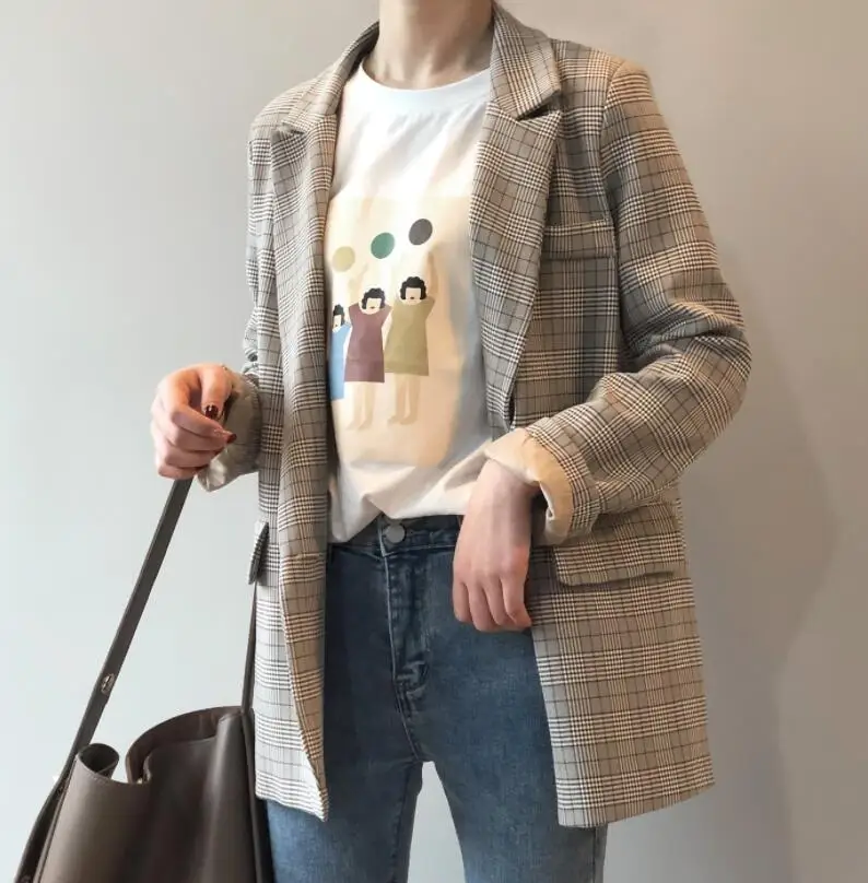 

Retro plaid blazer women loose-fitting blazer women's top new jacket blazer femme suits Plaid blazer tailleur high quality coats