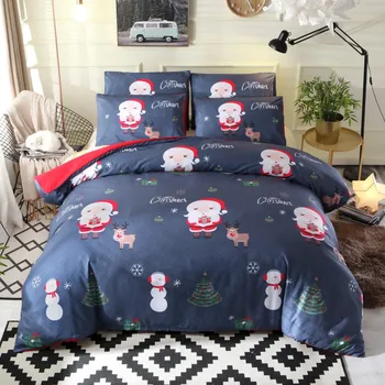 

2020 New Arrival Navy Blue Santa Claus Bedding Set Duvet Cover Flatsheet Pillowcases for Children Adults Christmas Gift
