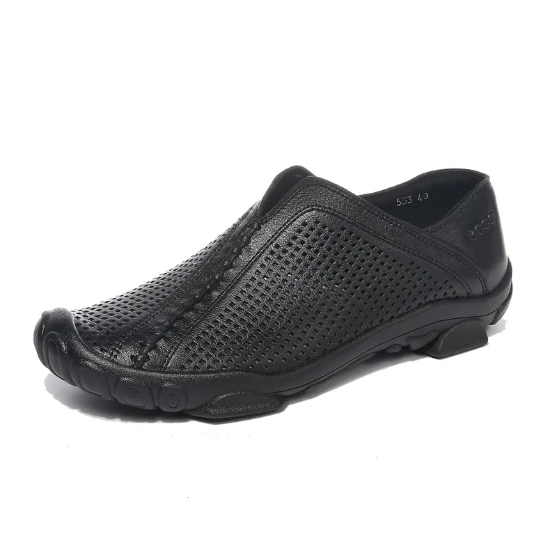 

Fashion Ecco Leather Casual Shoes Men Black Outdoor Male Flat Shoes Soft Hole Walking Footwear New Arrival 553