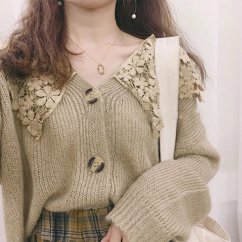 

Sweet Mori Girl Peterpan Collar Princess Cardigan Sweater Chic Autumn Korean Female Loose Lazy Sweater Cute Lolita Cardigan Coat