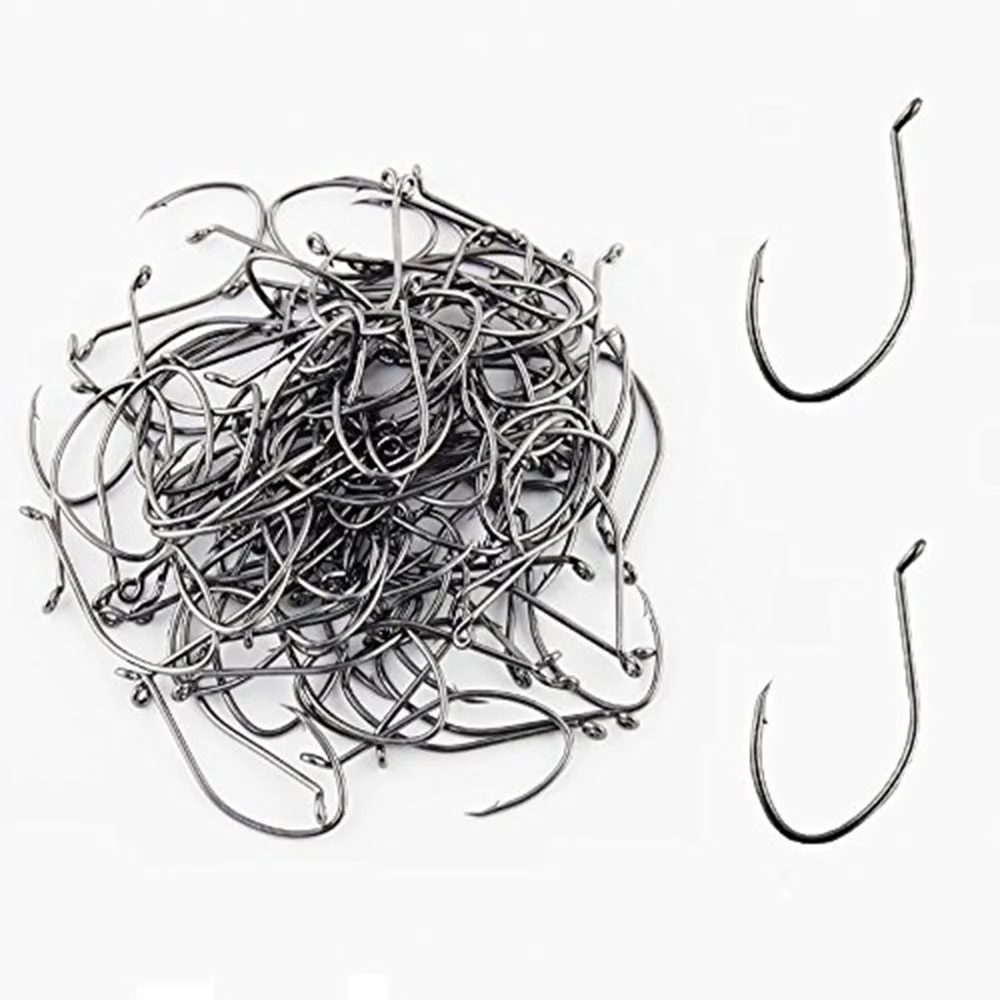 Hyaena 50pcs/lot 10#- 8/0 Catfish Hooks Inward Bending Circle Hooks Black  Offset Wide Gap Short Shank Fishing Hooks