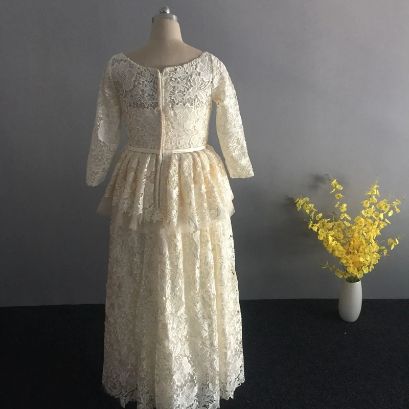 Новое поступление кружевное вечернее платье с v-образным вырезом es abiye Robe de soiree цвета шампанского с длинным рукавом мусульманское вечернее платье