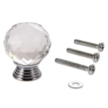 DRELD 1Pcs 30mm Clear Diamond Crystal Glass Pull Handle Cabinet Drawer Door Knob Kitchen Furniture Handle with 222530mm Screws