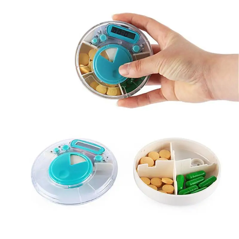 Portable 3 Compartments Alarm Clock Pill Dispenser Pill Box Electronic