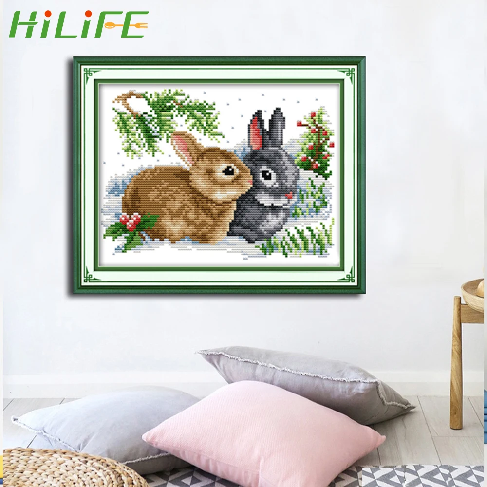 

HILIFE Cross Stitch Needlework Sets Rabbit Pattern Crafts Embroidery kits 11CT Print Cloth DIY
