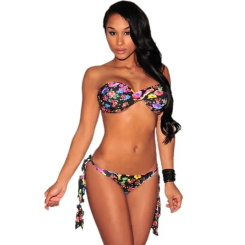 Vestidos de fiesta 2016 new sexy micro bikinis brazilian black floral