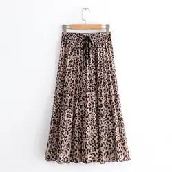 2018 г. осенние женские юбки Повседневная леопардовая расцветка бантом плиссированные юбки