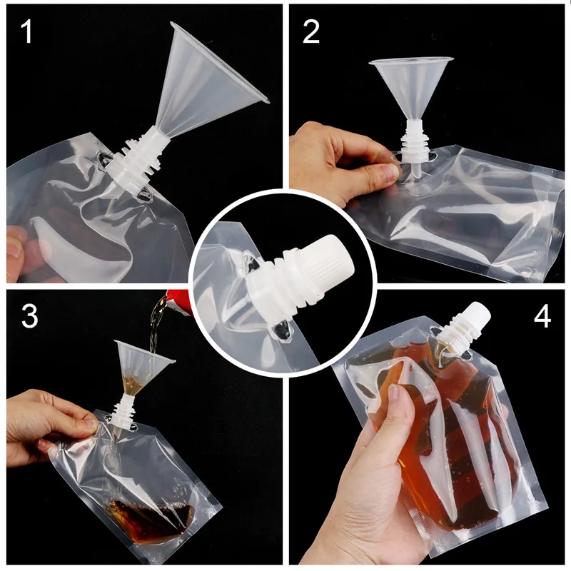 15pcs Concealable Collapsible Liquor Bags With 2 Funnel 3 Sizes 32,16,8 oz YSLF 