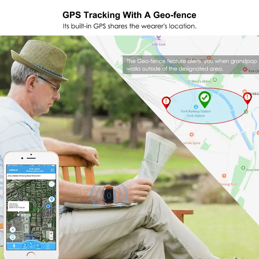 Персональный gps трекер A16 уход за пожилыми людьми, поддерживает частоты сердечных сокращений измерение geo-загородка 3 месяца история передвижений веб трек