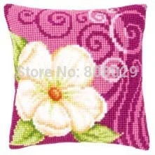 

White flowers Needlework Kit Unfinished Acrylic Yarn Embroidery Pillow Tapestry Canvas Cushion Front Cross Stitch Pillowcase